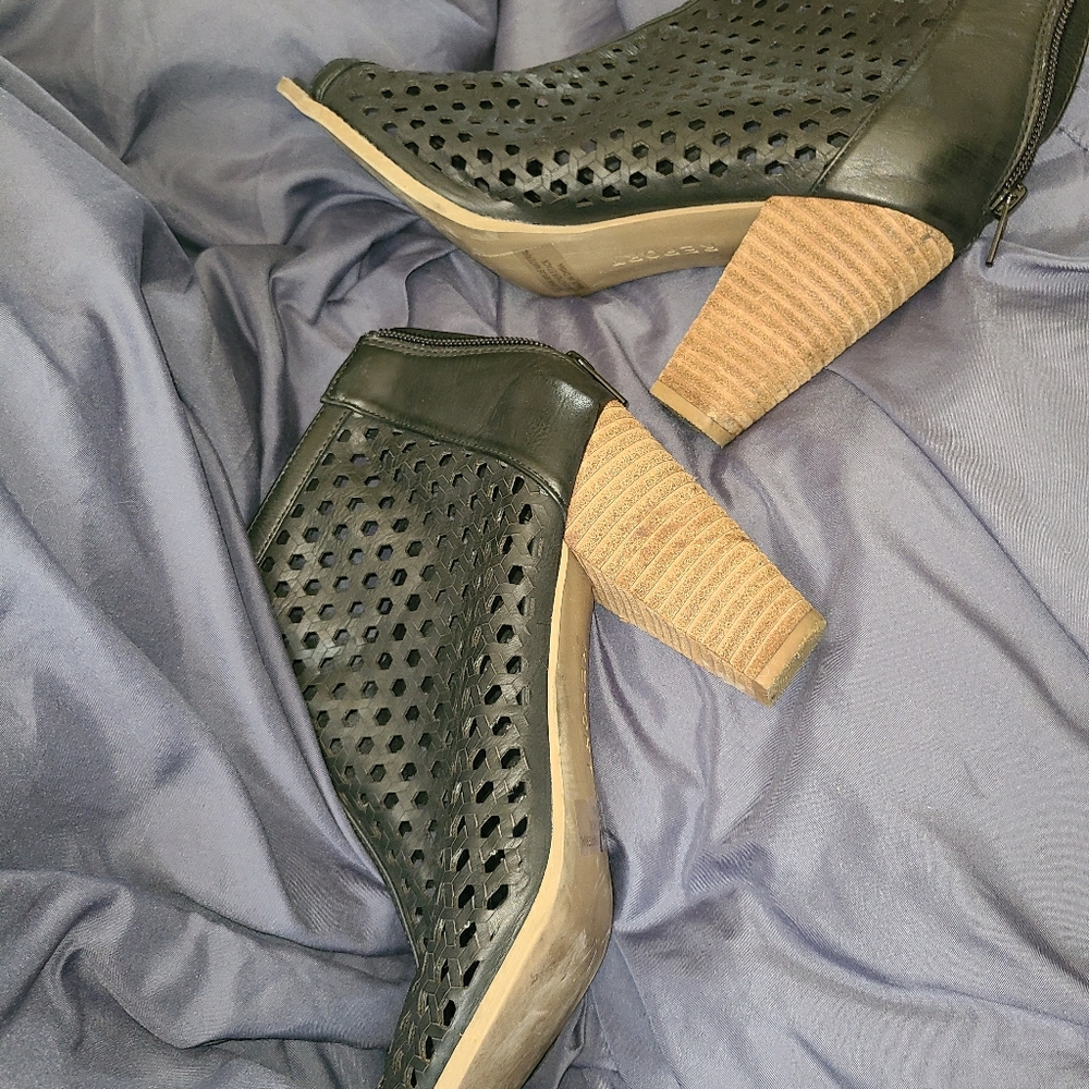 Leather peep toe bootie